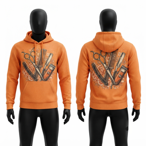 Sudadera con Capucha de Felpa de Algodón y Poliéster de Alto Gramaje para Barbero, Color Marrón Lavado, con Logotipo Frontal Impreso Personalizado, Premium, Cortavientos y Transpirable - Product Image 5
