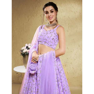 Spectacular Lavender Embroidered Georgette Bridesmaid <b>Lehenga</b> Choli - Product Image 4