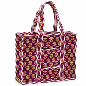 Elegant Panelled Canvas <b>Tote</b> Bag <b>with</b> Red Gold Floral Pattern <b>Zipper</b> Closure Large Capacity Patchwork All Seasons Shopping Bag - Product Image 1