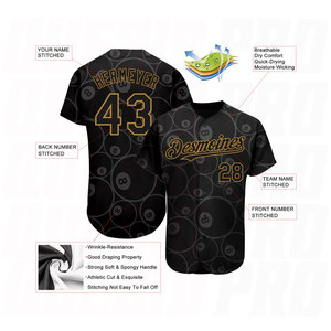 เสื้อเบสบอลแท้ลาย 3 มิติ สีดำทองโบราณ ดีไซน์ลูกบิลเลียดสนุกเกอร์ 8 ลูก - Product Image 2