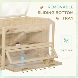 Grande cage à hamster en bois à 3 niveaux avec toboggan d'activités, échelle et gamelle pour l'élevage des petits animaux - Product Image 6