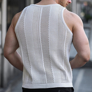 Camisetas sin mangas casuales de punto ajustadas para hombre, chaleco de punto transpirable con diseño hueco para verano - Product Image 4