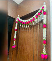 Dekorasi Pernikahan Ramah Lingkungan Solawood Pink LotusJasmine Door Toran, Hiasan Gantung Pintu Pooja Mandir, Dekorasi Latar Belakang Bandarwar