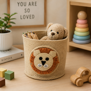 Cesta de Fieltro Multiusos con Diseño de León - Product Image 1