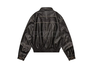 Unisex Spring <b>Retro</b> Eco-Friendly Streetwear Real Cowhide <b>Leather</b> Customizable <b>Jacket</b> Crew Neck Zipper Outerwear Windproof Loose - Product Image 2