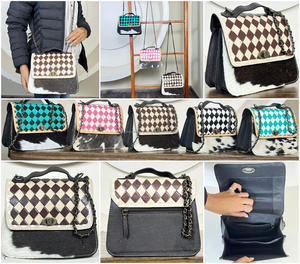 Sac à bandoulière en cuir de vache véritable élégant et durable de conception nouvelle, motif à carreaux, sac à main avec bandoulière chaîne - Product Image 3