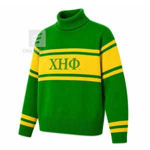 Logo brodé personnalisé Chi Eta Phi sur le devant, col roulé, rayures vertes et jaunes, pour vêtements grecs féminins. - Product Image 2