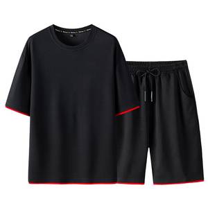 Ensemble de shorts en coton pour homme, 2 pièces, vêtements de sport respirants, séchage rapide, ensemble de survêtement de gym, t-shirt à manches courtes, ensemble de shorts de sport - Product Image 3