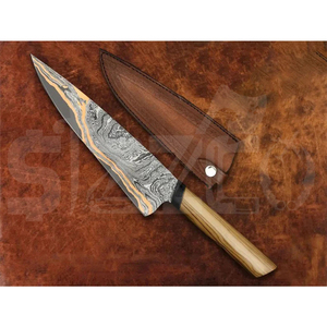 OEM Custom Copper Damascus Steel Razor Sharp Blade Knife Handmade <b>BBQ</b> Meat Carving Chef Knife Olive Wood Handle Ideal Gift - Product Image 6