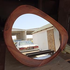 Modern Organic Pebble Shape Solid Wood Wall <b>Mirror</b> Horizontal Amoeba Curved Timber Frame Living Room Entryway Decor Artwork Unit - Product Image 4