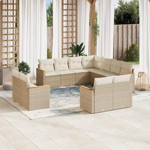 Conjunto de Sofás Grandes para Jardín en Ratán Sintético Beige con Acero con Recubrimiento en Polvo, Muebles de Exterior Premium - Product Image 1