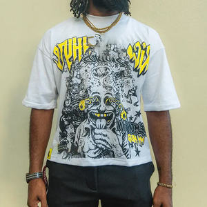 T-shirts graphiques personnalisés sur mesure pour hommes, coupe oversize, en coton gris délavé, motif à carreaux, impression DTG, style vintage hip-hop - Product Image 1