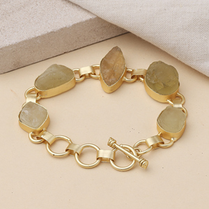 Handcrafted Natural Stone Adjustable <b>Bracelet</b> for Women Gold Plated Brass Gemstone Everyday Jewelry - Product Image 2