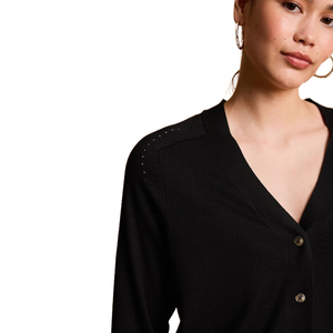 Cárdigan de Punto Negro para Mujer, de Alta Calidad, Cuello en V, Manga Larga, Botones al Frente, Color Sólido, Estilo Minimalista, para Todas las Temporadas - Product Image 3