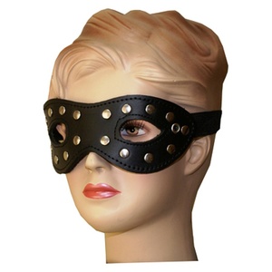 Masque en cuir véritable HMB-571D, couleur noire, avec décorations en clous, tenue de club, unisexe, quatre saisons, taille unique - Product Image 2