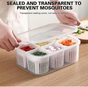 Boîte de conservation alimentaire transparente avec grille de drainage amovible pour viande, oignon, gingembre, fruits, légumes – Conteneur de fraîcheur pour réfrigérateur - Product Image 4