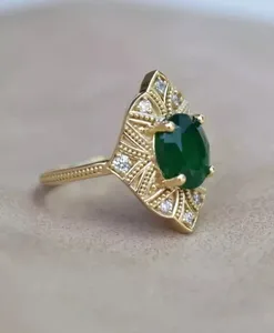 Moissanite <b>Emerald</b> Cut Engagement <b>Ring</b> Vintage Style 925 Sterling <b>Silver</b> Gold Plated Halo <b>Ring</b> Women - Product Image 3