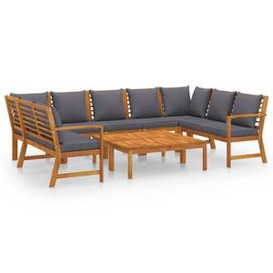 Ensemble de salon de jardin en teck avec coussins gris foncé, 6 places, mobilier d'extérieur, design contemporain, structure en bois massif - Product Image 4