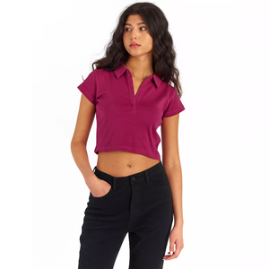 Camiseta Polo Corta de Manga Corta para Mujer, Ajustada, de Algodón Suave, Estilo Y2K, Ropa Urbana, Informal, para Club, Top de Moda - Product Image 1