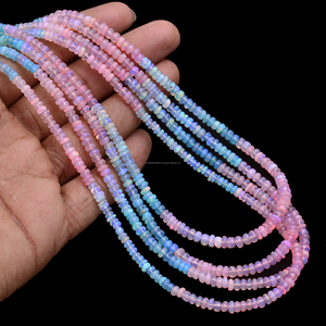 Perles d'opale éthiopienne naturelles faites à la main de 16 pouces Multi opale lisse en forme de rondelle pierre précieuse 3x3mm-5x5mm brin pour la fabrication de bijoux - Product Image 2