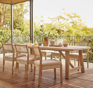 ชุดโต๊ะรับประทานอาหารกลางแจ้งไม้สักแท้ทรงสี่เหลี่ยมผืนผ้า พร้อมเก้าอี้ 6 ตัว เฟอร์นิเจอร์สำหรับสวน ลานบ้าน วิลล่า รีสอร์ท โรงแรม - Product Image 1