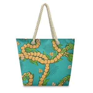 กระเป๋าถือเชือกป่านลายต้นฮาวายอันอันอันโธปสำหรับผู้หญิง พิมพ์ตามสั่ง ดรอปชิป กระเป๋าหิ้วชายหาดสุดหรูสำหรับสาวๆ - Product Image 1