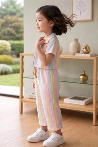 Mono para Niñas |   Conjunto de una pieza de manga corta con bolero sin tirantes integrado y lazo en la cintura, largo completo, material de poliéster/rayón - Product Image 4
