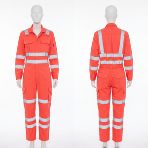 Combinaison de travail de sécurité pour femmes, tissu en polycoton premium 250 GSM, orange fluorescent, panneau réfléchissant, broderie personnalisée - Product Image 1