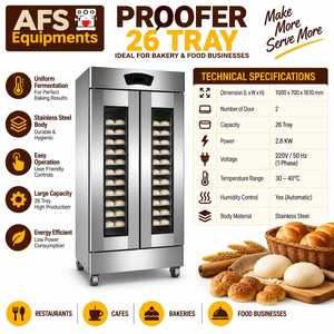 Equipo AFS, Gabinete de Fermentación Eléctrico de Acero Inoxidable de 26 Bandejas, 2.8KW 220V, Uso Comercial - Product Image 1