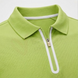 เสื้อโปโลแขนสั้นสีเขียวมะนาวสำหรับผู้ชาย ผ้าถัก สีพื้น มีซิป ทรงลำลอง ใส่สบาย - Product Image 4