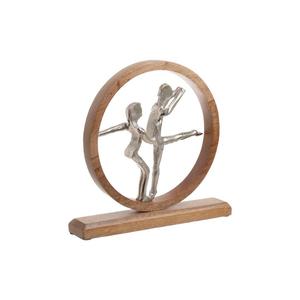 Figura Decorativa de Madre e Hijo en Plata con Base de Madera en Forma de Corazón, Escultura Artística para Mesa, Objeto Decorativo, Diseño Personalizable - Product Image 2