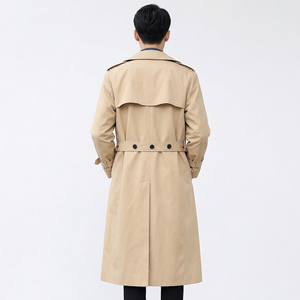 <b>Men's</b> Winter Long Trench Coat Double Breasted O-Neck Slim Fit Canvas Outerwear Customized Colors Polyester Button Woven - Product Image 4