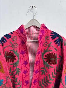 Women's Handmade Suzani Kantha <b>Quilt</b> Jacket Stand Collar Full Sleeves Wholesale Embroidered Ethnic Fashion Outerwear Collection - Product Image 5