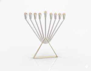 Ménorah contemporaine en métal argenté, base géométrique minimaliste, décorative pour la Hanouka, présentoir pour la maison - Product Image 1