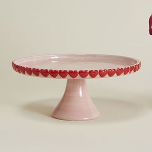Base para Pastel de Cerámica con Diseño de Corazones Rosados, Plato de Postre de Porcelana, Estilo Nórdico, para Bodas, Fiestas, Exhibición en Panaderías, Aqudus Saleem - Product Image 1