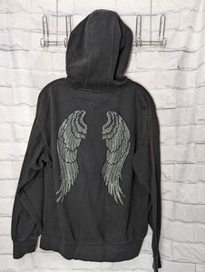 Sudadera con capucha y cremallera, con logotipo personalizado, de peso pesado, extragrande, con efecto desgastado por el sol y lavado ácido, con remaches, estilo punk urbano - Product Image 2