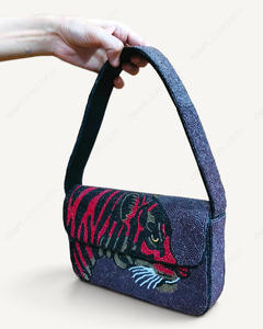 Indian Fully Handcrafted Beaded Tiger Shoulder <b>Bag</b> Animal Print Shoulder Handbag Pink Black <b>Novelty</b> Wholesale OEM Private Label - Product Image 2