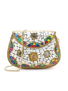 Bolso de Mano con Diseño Floral de Mosaico Kundan Hecho a Mano, Bolso de Hombro Cruzado para Mujer, Bolso de Diseño de Lujo - Product Image 4