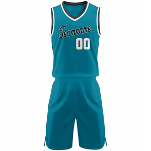 Nuevo Conjunto de Uniforme de Baloncesto Sublimado Azul sin Mangas con Cuello en V, Absorbente de Humedad, Unisex para Adultos - Product Image 1