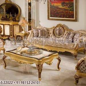 Lujoso Juego de Sofás Hechos a Mano Estilo Imperial, Muebles de Salón Victorianos en Blanco Real y Dorado, Juego de Sofás de Madera de Teca, Nueva York - Product Image 6