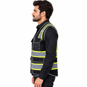 Vêtements de travail de sécurité haute visibilité personnalisés avec logo réfléchissant noir et vert pour la construction industrielle, avec poches - Product Image 4