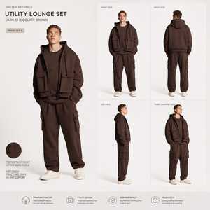 Ensemble de survêtement personnalisé épais et oversize à coupe droite avec fermeture éclair et capuche, fournisseur OEM, ensemble sweat à capuche et pantalon de jogging en polyester avec logo personnalisé - Product Image 3