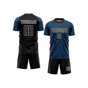 Conjunto de Camiseta y Pantalones Cortos de Fútbol Sublimados Personalizados, 100% Poliéster, Nombre y Número del Equipo Impresos, Diseño de Llama Negra y Azul, Secado Rápido y Transpirable - Product Image 6