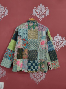 Quilted <b>Patchwork</b> <b>Jacket</b> Women's Mandarin Collar Full Sleeve Cotton Autumn Style Regular Length Patch Designs gift for her - Product Image 6