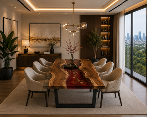 Rectangle Red Epoxy River Dining Table Live Edge Walnut Office Table Handmade Arts Luxury Wood Furniture - Product Image 2