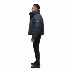 Men's <b>Cropped</b> Winter Stand Windproof Custom OEM ODM Welded <b>Puffer</b> <b>Jacket</b> Zippered Closure Matte Nylon Cotton Blend Detachable - Product Image 3