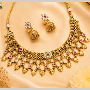 Traditional <b>Indian</b> Ethnic JeweleMarket Pota Kundan <b>Jewelry</b> <b>Set</b>-Gold Plated Necklace Earrings Crystal Rhinestone Geometric - Product Image 1