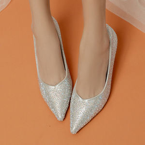 Chaussures à talons aiguilles Ann'S pour femmes, en argent, avec strass et cristaux, talon de 7,5 cm, bout pointu, chaussures de mariée, de soirée - Product Image 1