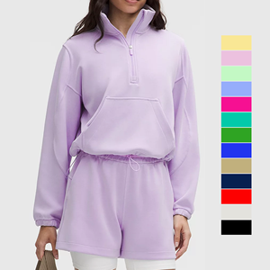 Sudadera de lavanda con media cremallera, oversize, para mujer, de punto polar, top corto, conjunto de chándal, ropa al por mayor - Product Image 1
