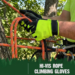 Gants de travail flexibles à doigts entiers en néon vert lime et noir pour tronçonneuse, paume renforcée, fermeture réglable, antidérapants, pour hommes - Product Image 5